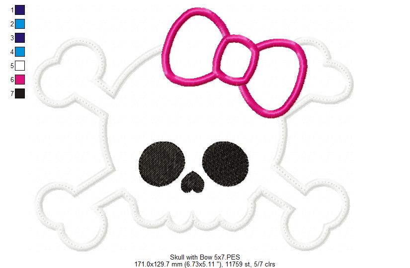 Skull with Bow - Applique