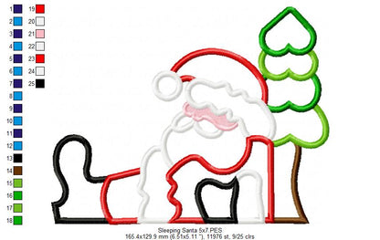 Santa Claus Sleeping - Applique - Machine Embroidery Design