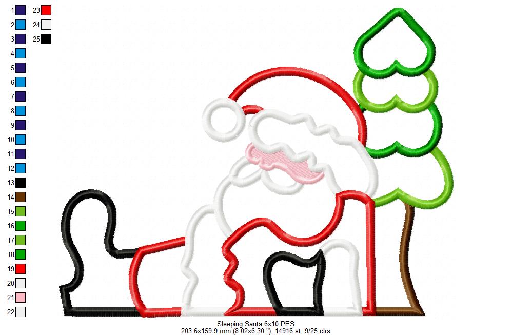 Santa Claus Sleeping - Applique - Machine Embroidery Design