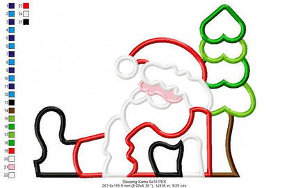 Santa Claus Sleeping - Applique - Machine Embroidery Design
