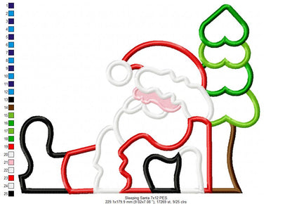 Santa Claus Sleeping - Applique - Machine Embroidery Design