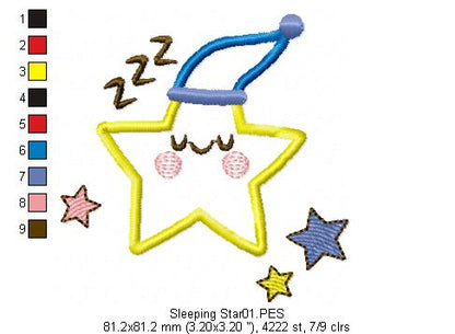 Sleeping Star - Applique - Machine Embroidery Design
