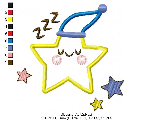 Sleeping Star - Applique - Machine Embroidery Design