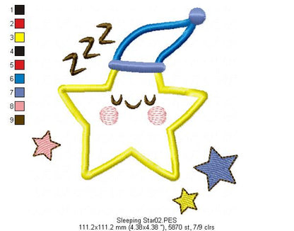 Sleeping Star - Applique - Machine Embroidery Design