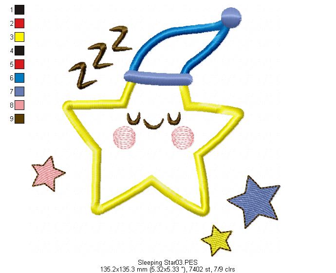 Sleeping Star - Applique - Machine Embroidery Design