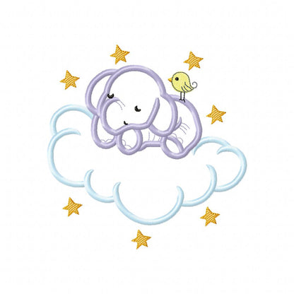 Sleepy Elephant on the Cloud - Applique Embroidery