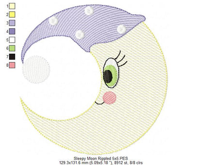 Sleepy Moon - Applique & Rippled - Set of 2 designs
