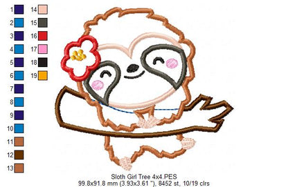 Sloth Girl with Hibiscus Flower - Applique