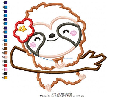 Sloth Girl with Hibiscus Flower - Applique