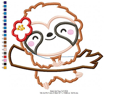 Sloth Girl with Hibiscus Flower - Applique
