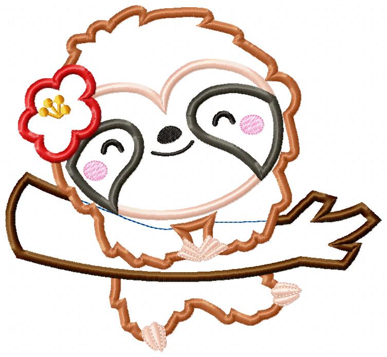 Sloth Girl with Hibiscus Flower - Applique