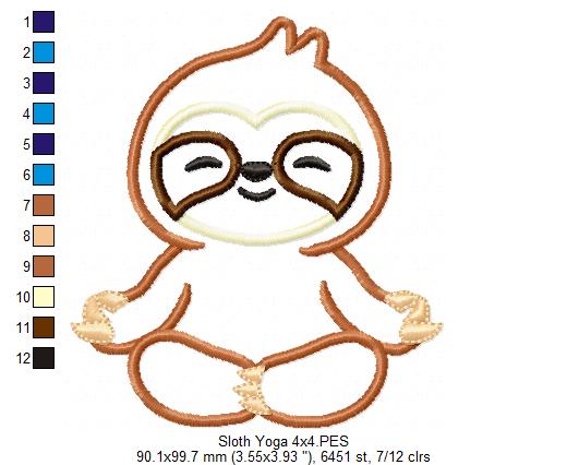 Sloth Yoga Meditation - Applique Embroidery