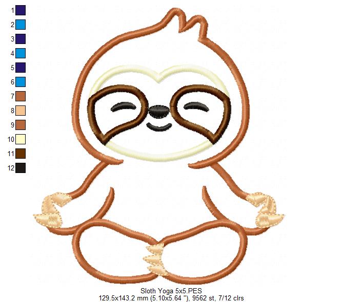 Sloth Yoga Meditation - Applique Embroidery