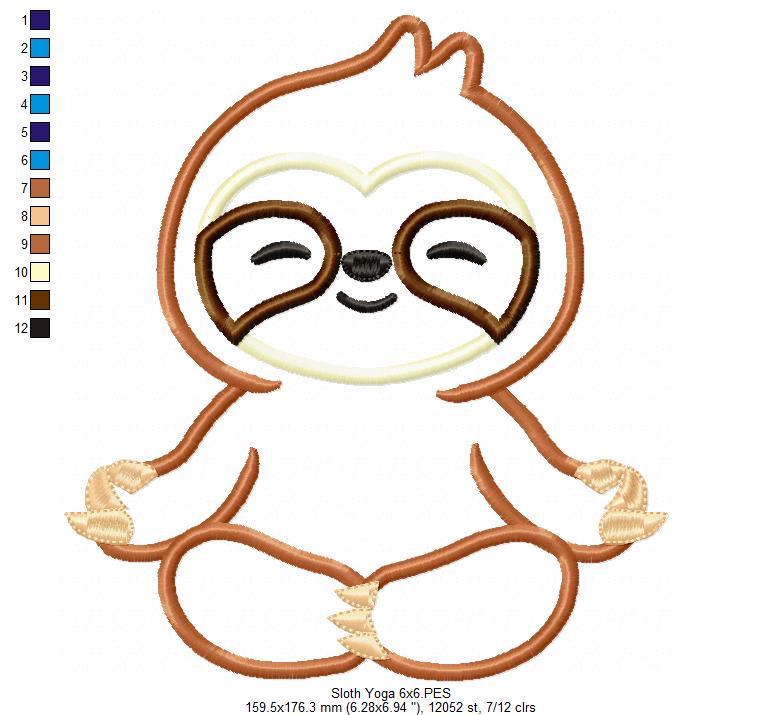 Sloth Yoga Meditation - Applique Embroidery