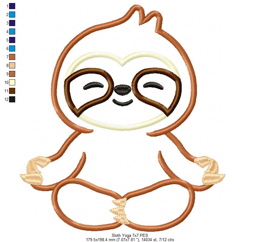 Sloth Yoga Meditation - Applique Embroidery