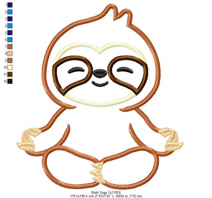 Sloth Yoga Meditation - Applique Embroidery