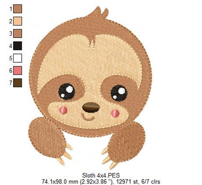 Baby Sloth Face - Fill Stitch - Machine Embroidery Design