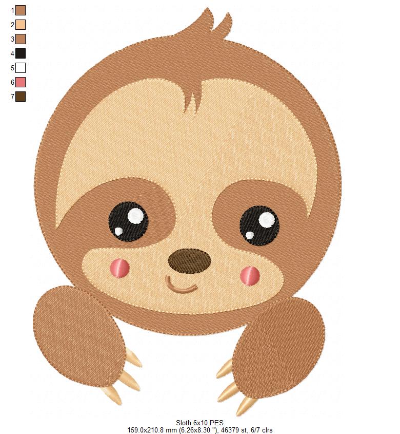 Baby Sloth Face - Fill Stitch - Machine Embroidery Design