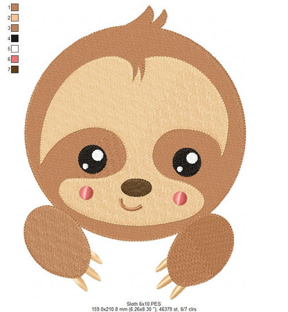 Baby Sloth Face - Fill Stitch - Machine Embroidery Design
