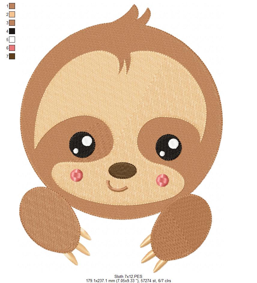 Baby Sloth Face - Fill Stitch - Machine Embroidery Design