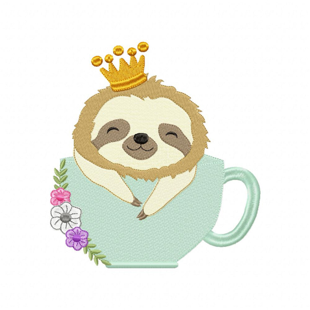 Prince Sloth in the Cup - Fill Stitch – DooBeeDoo Machine Embroidery ...