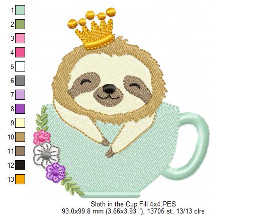 Prince Sloth in the Cup - Fill Stitch