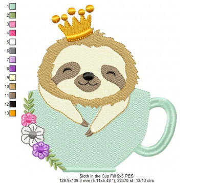 Prince Sloth in the Cup - Fill Stitch