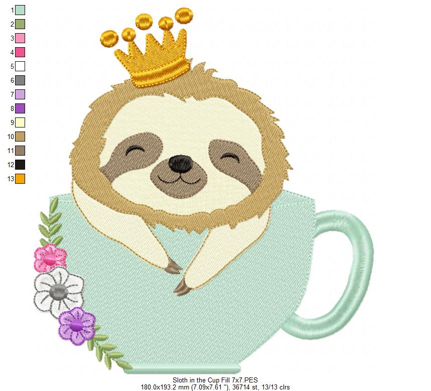Prince Sloth in the Cup - Fill Stitch