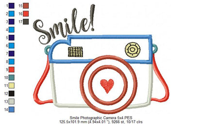 Photographic Camera Smile! - Applique - Machine Embroidery Design