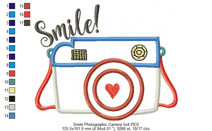 Photographic Camera Smile! - Applique - Machine Embroidery Design