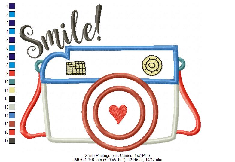 Photographic Camera Smile! - Applique - Machine Embroidery Design