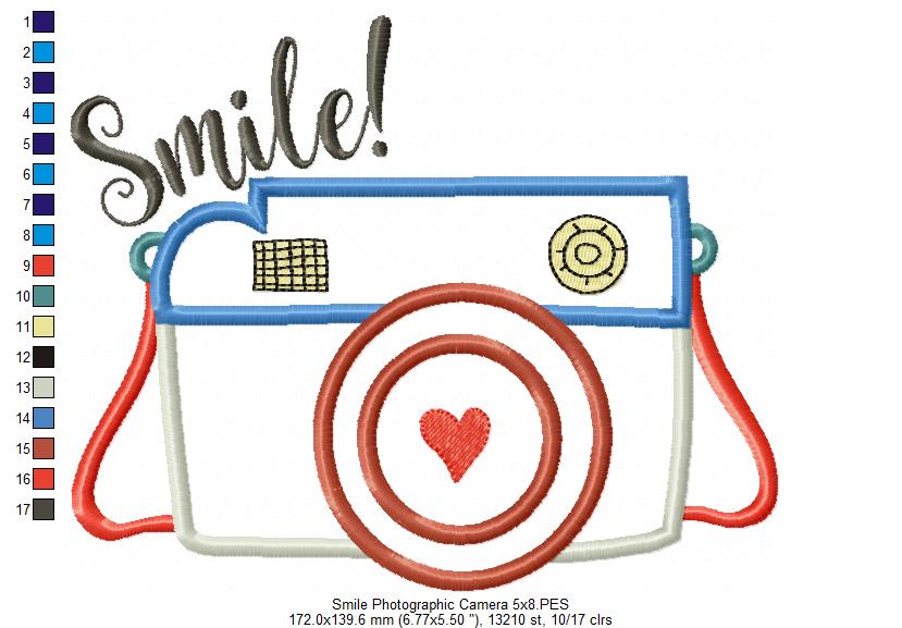 Photographic Camera Smile! - Applique - Machine Embroidery Design