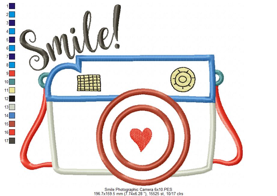 Photographic Camera Smile! - Applique - Machine Embroidery Design