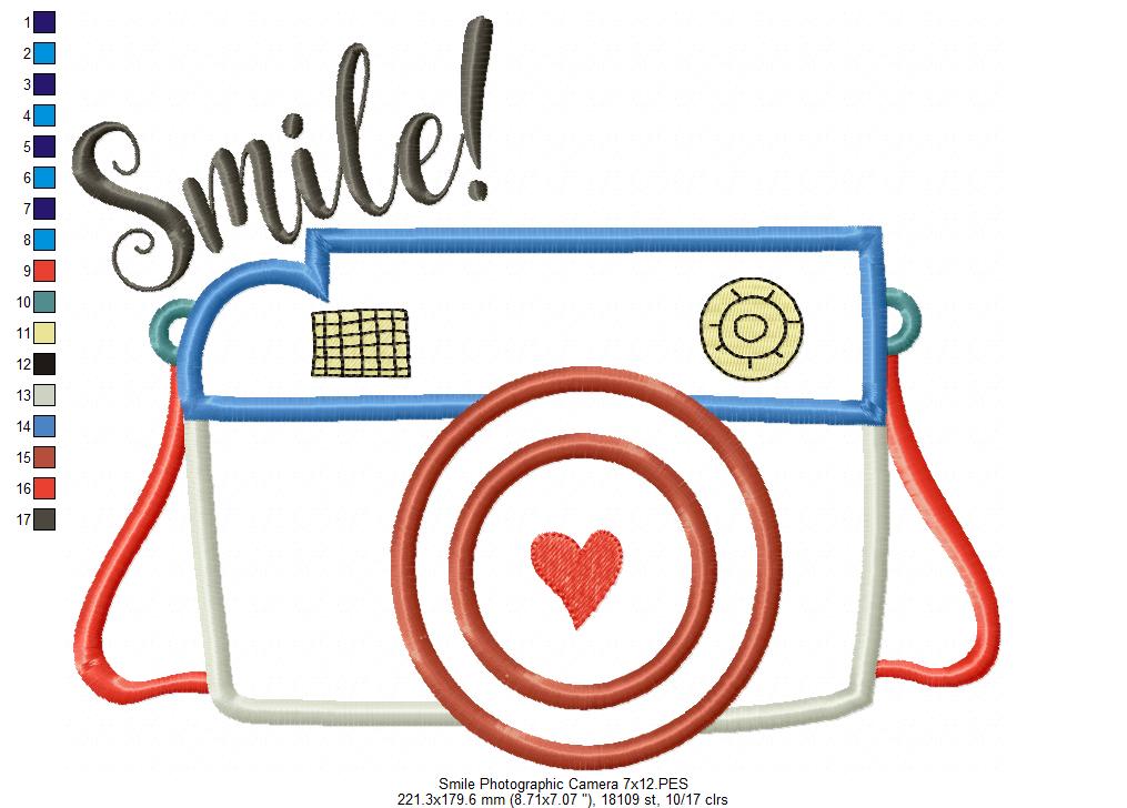 Photographic Camera Smile! - Applique - Machine Embroidery Design