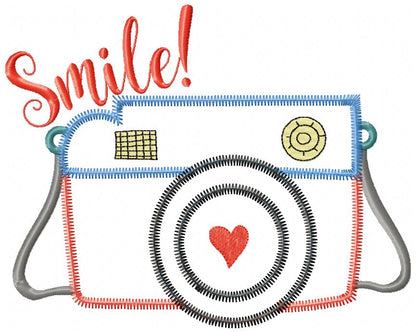 Smile Camera Zig Zag – Appliqué – Machine Embroidery Design