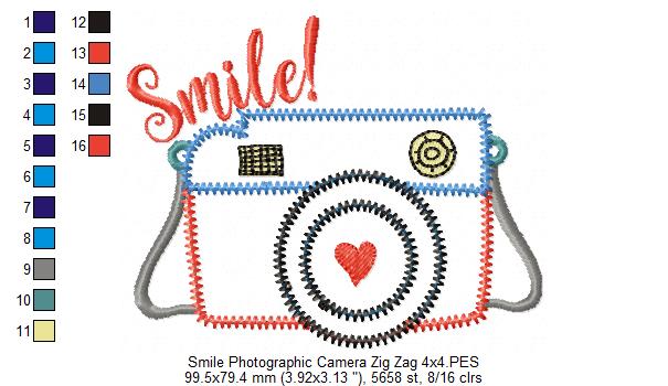 Smile Camera Zig Zag – Appliqué – Machine Embroidery Design