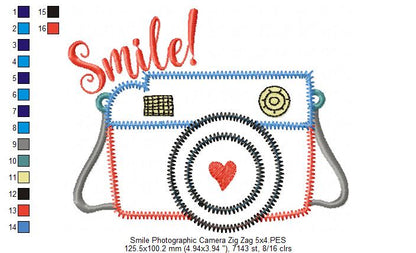 Smile Camera Zig Zag – Appliqué – Machine Embroidery Design