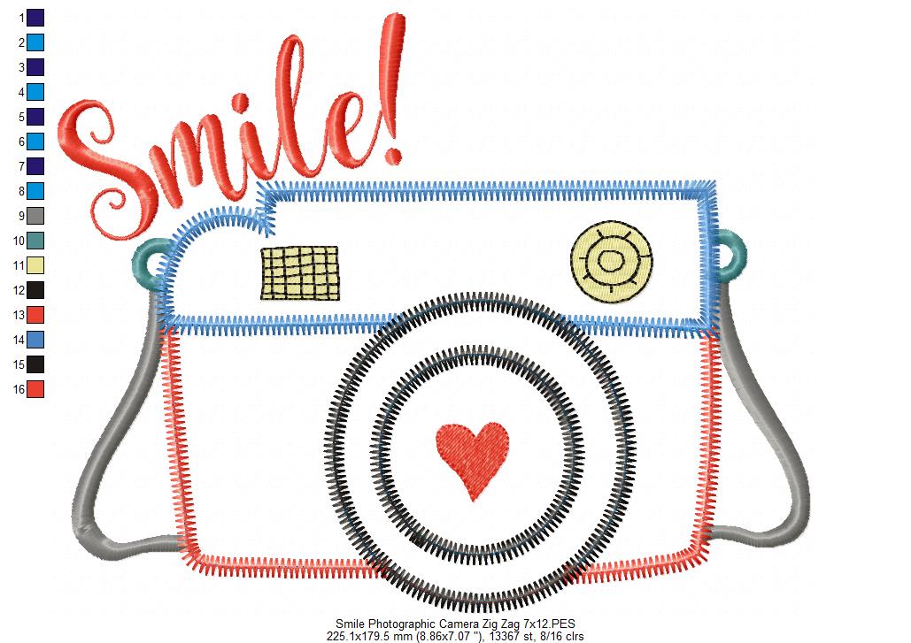 Smile Camera Zig Zag – Appliqué – Machine Embroidery Design