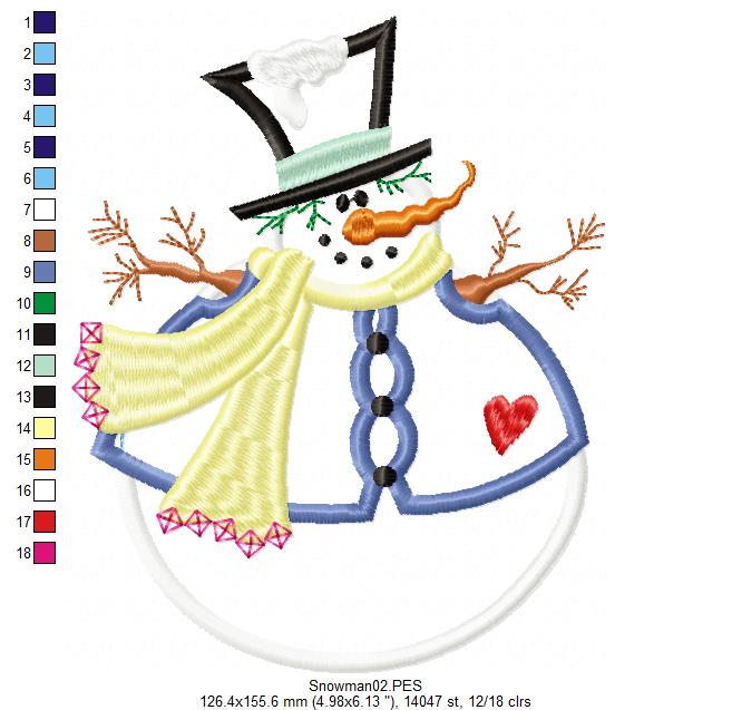 Snowman with Hat - Applique