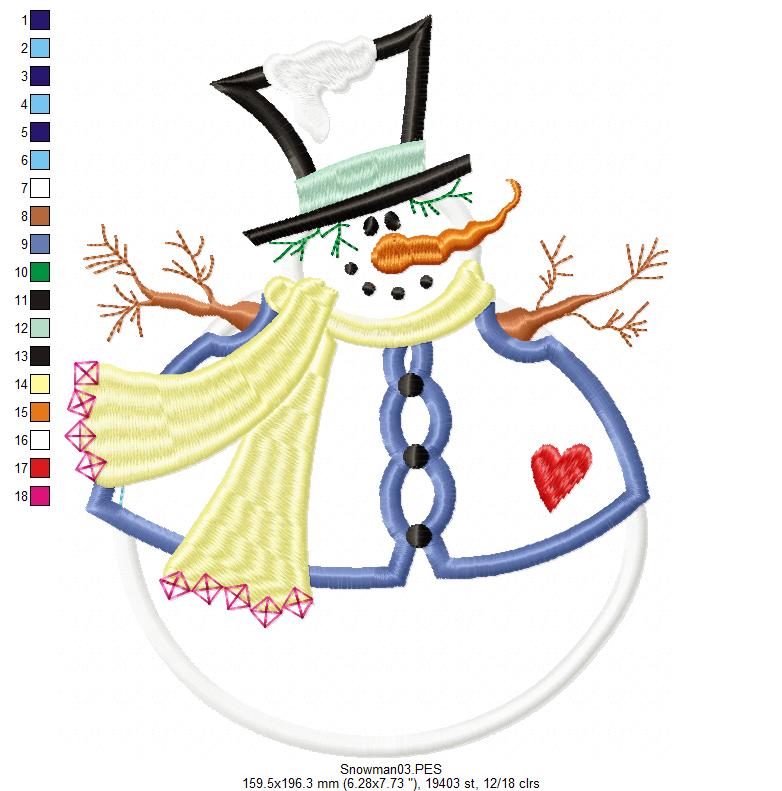 Snowman with Hat - Applique
