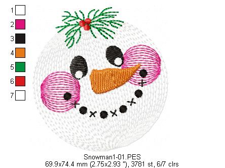 Snowman Faces Pack with 3 designs - Rippled - Machine Embroidery Design