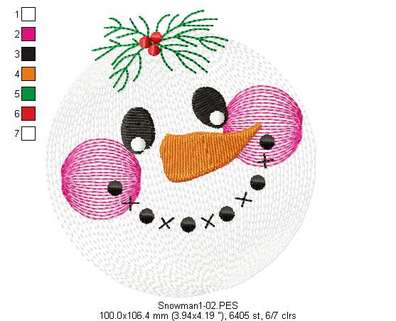 Snowman Faces Pack with 3 designs - Rippled - Machine Embroidery Design