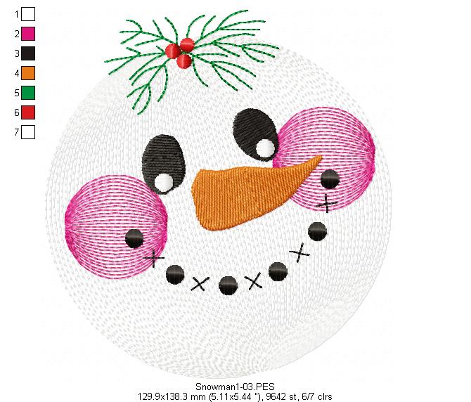 Snowman Faces Pack with 3 designs - Rippled - Machine Embroidery Design