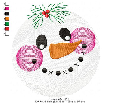Snowman Faces Pack with 3 designs - Rippled - Machine Embroidery Design
