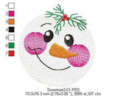 Snowman Faces Pack with 3 designs - Rippled - Machine Embroidery Design