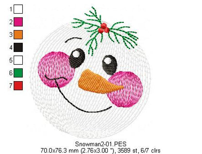 Snowman Faces Pack with 3 designs - Rippled - Machine Embroidery Design