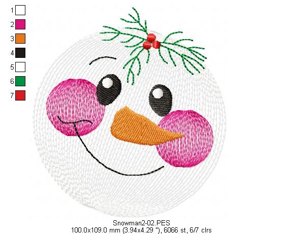 Snowman Faces Pack with 3 designs - Rippled - Machine Embroidery Design