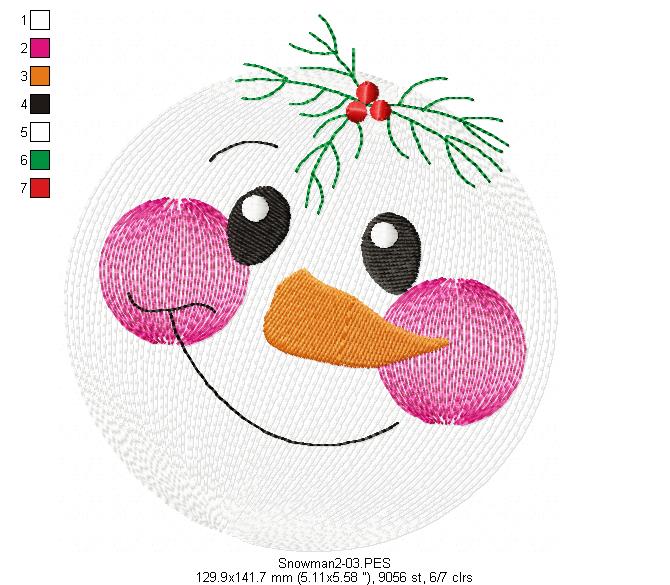 Snowman Faces Pack with 3 designs - Rippled - Machine Embroidery Design