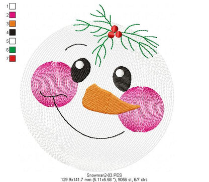 Snowman Faces Pack with 3 designs - Rippled - Machine Embroidery Design