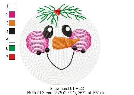 Snowman Faces Pack with 3 designs - Rippled - Machine Embroidery Design